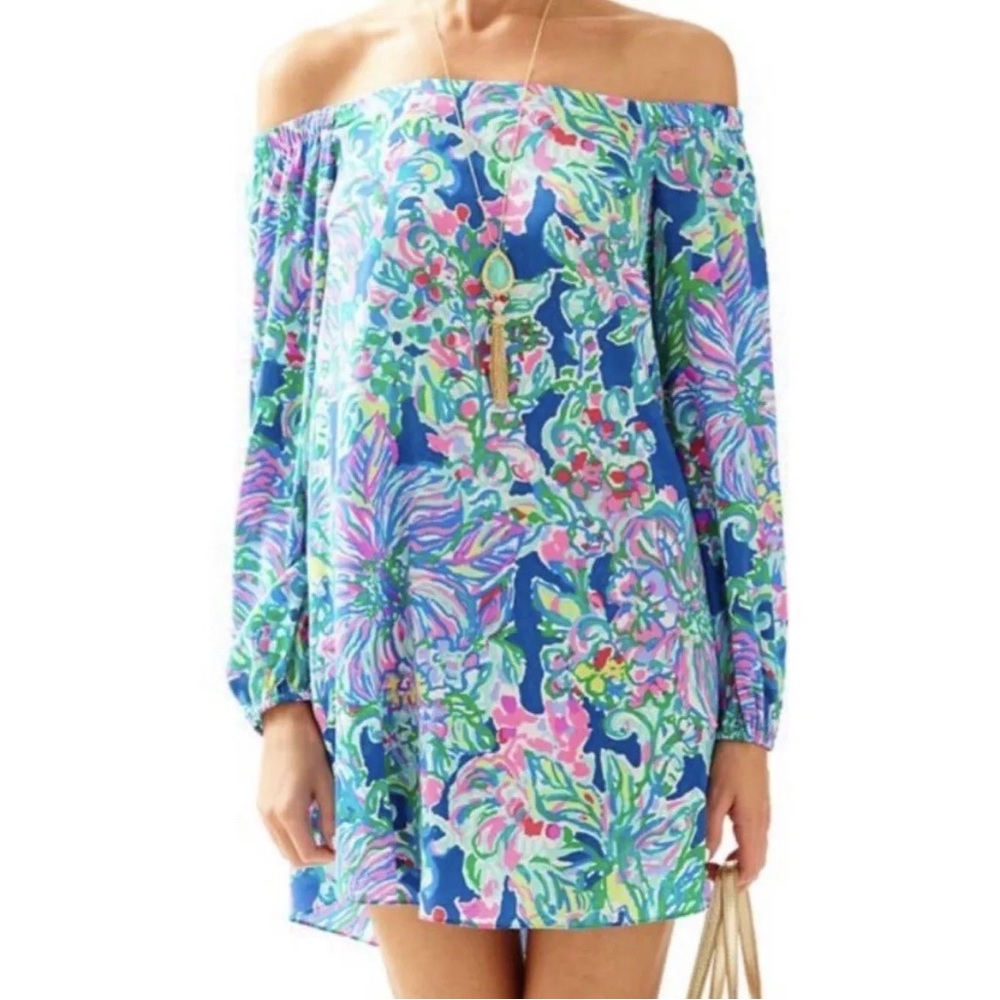 Lilly Pulitzer silk off the shoulder dress. Small. NWOT.